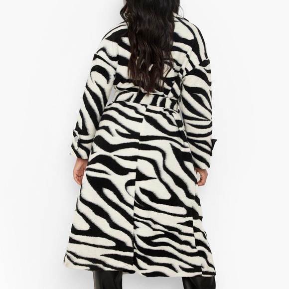 Boohoo Zebra Belted Wool Look Coat - Picture 7 of 15